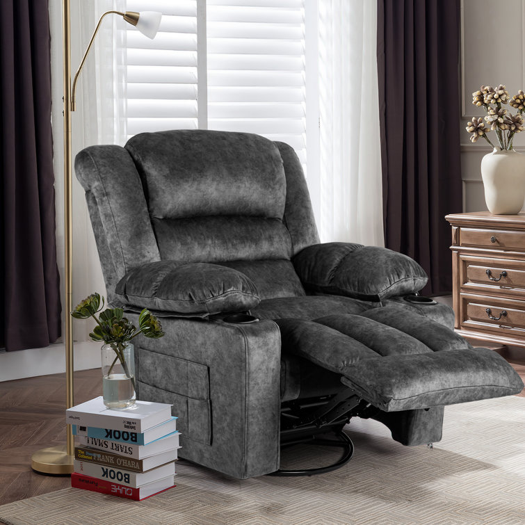 36.6 Wide Velvet Upholstered Swivel Rocker Recliner Chair with Heat And Massager